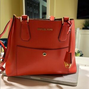 Michael Kors Red Shoulder Bag with Gold Accents